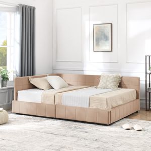 Letto contenitore matrimoniale trapuntato con schienale e braccioli confortevoli, divano letto imbottito per camera da letto - Product Image 4