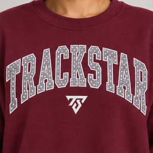 Women's Burgundy Polka Letter Varsity <b>Crewneck</b> Sweatshirt Long Sleeve Custom Logo - Product Image 6