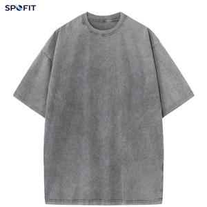 wholesale Acid Wash Oversized Plain Cotton <b>T</b>-<b>Shirt</b> Short Sleeve O-Neck Casual Solid Black Jersey Knit Fit - Product Image 3