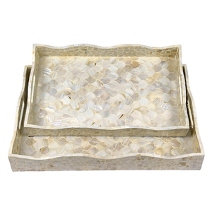 Bandeja Rectangular de Capiz con Incrustaciones de Perlas Madre, Borde Ondulado, Patrón de Concha Hecho a Mano, Bandeja de MDF Decorativa, Hogar Rústico Vintage Elegante - Product Image 2