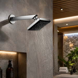 Pommeau de douche carré moderne modèle 904 en acier avec cartouche céramique, double poignée, fixation murale, effet pluie, barre coulissante, jet d'eau fluide - Product Image 5
