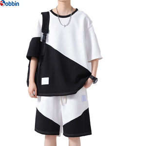 Conjunto Corto para Hombre de Alta Calidad, Diseño con Parches, Holgado, Cuello Redondo, Informal, Deportivo, para Correr, Media Manga, Transpirable - Product Image 1