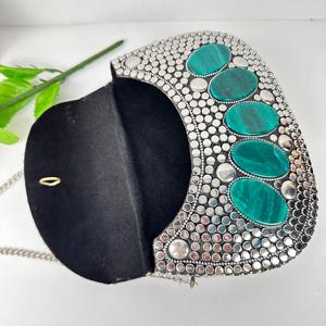Top Vente Pierre Embrayage De Luxe Conception À La Main Sacs Argent Soirée Designer En Laiton Mosaïque Avec Du Métal Par FWE - Product Image 3