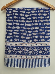 Paréo en coton imprimé à la main, motif floral bleu, léger et respirant, pour femme, toutes saisons, idéal comme cache-maillot de bain de plage - Product Image 3
