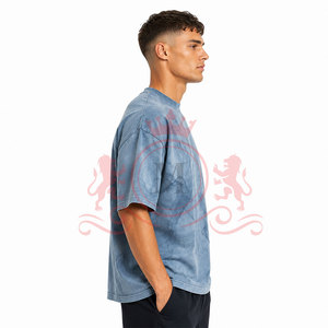 T-shirt tendance style streetwear délavé à épaules tombantes avec coutures durables et tissu en coton de qualité supérieure - Product Image 2