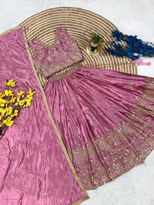 Girls Designer Lehenga Choli Set with Heavy Embroidery – Kids Party Wear Crop <b>Top</b> & Flared Skirt | Wedding & <b>Festive</b> - Product Image 4