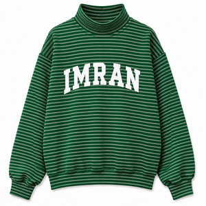 เสื้อสเวตเชิ้ตคอตั้งทรงโอเวอร์ไซส์ ผ้าฝ้ายถักลายทางสำหรับผู้หญิง  โลโก้ด้านหน้า  รับผลิตแบบ OEM ODM - Product Image 1