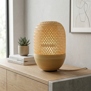 Lampe de table en bambou écologique électrique moderne faite à la main avec éclairage naturel pour la chambre à coucher, pour la maison et l'hôtel - Product Image 6