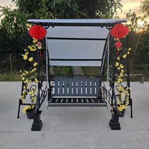 Silla Columpio Decorativa Contemporánea de Hierro Forjado con Toldo para Jardín, Patio, Escuela y Parque, Muebles de Asiento Relajantes para Exteriores - Product Image 5