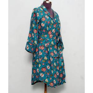 Camisón Kimono Bohemio de Algodón para Mujer, Estilo Indio, Largo hasta la Rodilla, con Cinturón y Botones Decorativos, Moderno y Natural - Product Image 5