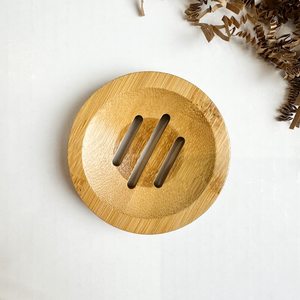 Curio Craft <b>Bamboo</b> Round <b>Soap</b> <b>Dish</b> Modern Minimalist Design with Drain Slots Easy to Clean Bathroom Accessory - Product Image 3