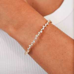 Diamond Hinged Bangle Custom 14k 18k Gold Round Cut Cluster Statement <b>Stacking</b> Cuff <b>Bracelet</b> Gift Women Wholesale B2B Factory - Product Image 1