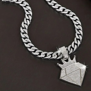 Iced Out <b>Crown</b> Diamond Pendant Necklace for Men Moissanite <b>Silver</b> Cuban Chain Hip Hop Jewellery Pendant - Product Image 4