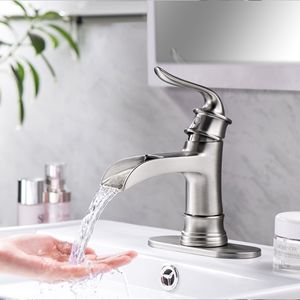 Rubinetto da Bagno Monocomando in Nichel Spazzolato con Scarico a Scomparsa e Design a Cascata per Vasca e Doccia - Product Image 6