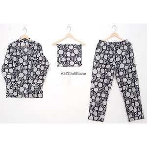 Conjunto de Pijama de Algodón 100% Transpirable, Suave y Lujoso, Vestido Largo para Dormir, Ropa de Playa, Ropa de Estar por Casa para Mujer, Cintura Elástica, Mangas Largas - Product Image 1