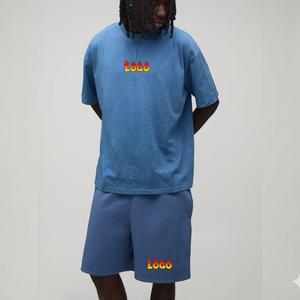 Ensemble de survêtement 2 pièces respirant pour homme, en coton 100%, avec t-shirt imprimé décontracté et short, idéal pour l'été et le streetwear, avec logo – Vente en gros - Product Image 1