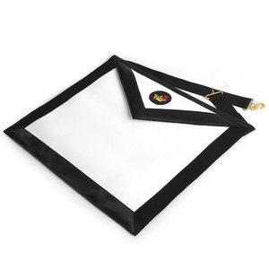 Tablier maçonnique personnalisé brodé blanc avec bordure noire et écusson circulaire pour usage cérémoniel des Francs-Maçons - Product Image 2