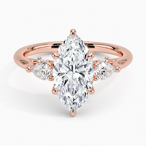 Anillo de Diamantes Cultivados en Laboratorio, Corte Marquesa, VVS2, Diamantes en Forma de Pera, Marquesa y Redondos, Oro de 14K y 18K, Joyería Fina de Compromiso y Boda con Tres Piedras - Product Image 3