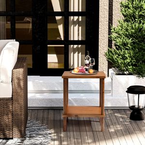 Tavolino in Legno a 2 Ripiani Resistente alle Intemperie, Tavolino Laterale per Interni ed Esterni con Ripiano Portaoggetti, Piccolo Tavolino da Caffè per Patio - Product Image 6