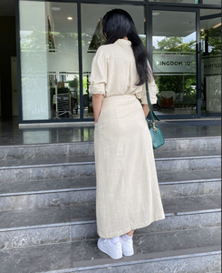 Jupe décontractée respirante en lin mélangé viscose, inaltérable, infroissable, taille naturelle, longueur midi, fabrication vietnamienne, OEM ODM - Product Image 3