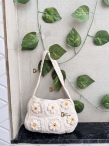 Bolso de Ganchillo Hecho a Mano para Playa, Bolsa de Hombro Cuadrada con Cierre a Presión Blanco, Estilo Bohemio, Estilo Vintage, Novedad - Product Image 4