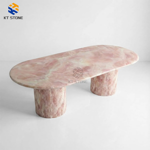 KT STONE <strong>Marble</strong> Modern Oval Breccia Silica Rosa <strong>Marble</strong> Ceppo Romano Dining Table 8 Seater Legs Apartment Hotel Furniture <strong>Marble</strong> - Product Image 4
