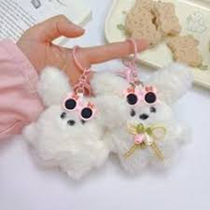 Cute Faux Fur Bear Plush Keychain Cartoon Animal Pendant Soft Toy Pink Bow Decorated 3D <b>Shape</b> - Product Image 1