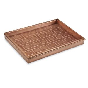 Plateau à chaussures rectangulaire en cuivre avec motif de cône de pin en relief, plateau décoratif en métal brossé pour l'entrée de la maison - Product Image 5
