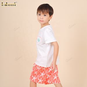 Conjunto de niño Babeeni de algodón 100% con estampado de estrellas de mar, color menta y coral, certificado OEKO-TEX, no tóxico, ignífugo, ODM, OEM, venta al por mayor - Product Image 4