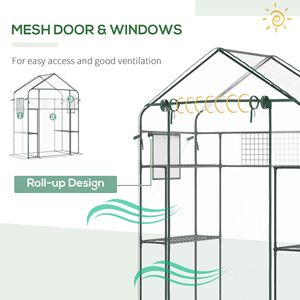 Mini serre portable d'extérieur à 3 niveaux et 6 étagères avec porte et fenêtres en maille, petite serre de jardin et treillis - Product Image 4