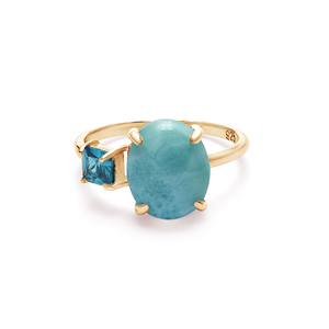 Anillo de Boda Clásico y Único de Plata de Ley S925 con Gema Cabujón de Topacio Azul Larimar Ovalado Natural, Joyería Fina - Product Image 5