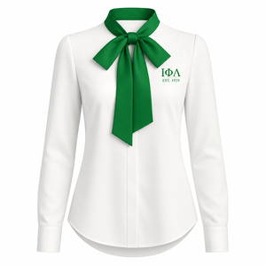 Ropa de la Hermandad Griega Iota Phi Lambda, Lista para Enviar, Blusa Elegante de Seda con Cuello de Lazo - Product Image 5