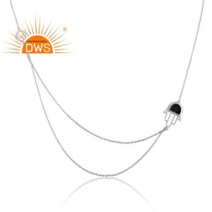Hamsa mano diseñador 925 collar de plata fina al por mayor negro ónix piedra preciosa collar joyería colección Vintage - Product Image 4