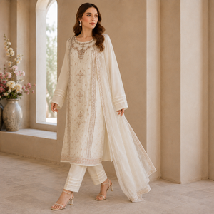 Ensemble Salwar Kameez Traditionnel Brodé en Chiffon Premium pour Femme, Longueur Standard, Broderie Fil Doré, Coupe Classique, Infroissable - Product Image 4