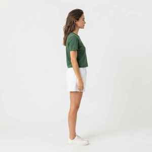<b>Women's</b> Green Cotton O-Neck Short Sleeve <b>T</b>-<b>Shirt</b> With <b>White</b> Above Knee Shorts Casual Regular Fit Two Piece Set Spring Summer Wea - Product Image 4