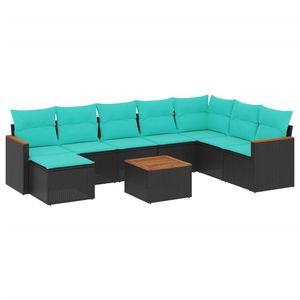 Juego de sofás de jardín de ratán sintético negro de 9 piezas con cojines, colección de muebles de patio - Product Image 2