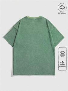 T-shirt vintage vert délavé, coupe ample, 100% coton, toucher doux, épaules tombantes, style streetwear, tee-shirt d'été pour homme - Product Image 2