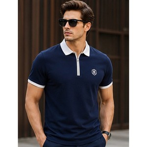 Camiseta Polo Blanca Premium para Hombre con Cuello en Contraste Negro y Cierre de Cremallera - Product Image 3