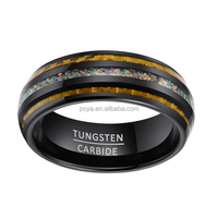 Bague en carbure de tungstène noir avec opale concassée et incrustation de bande dorée, alliance de mariage bombée multi-cannelures de 8 mm pour homme, vente en gros