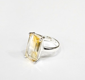 Emerald Cut Yellow <b>Citrine</b> Sterling Silver <b>Ring</b> Prong Setting Minimalist Geometric Design Unisex Everyday Wear - Product Image 2