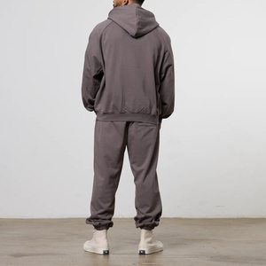 Conjunto de Sudadera con Capucha Extra Grande para Hombre, Color Gris Sólido, Algodón French Terry, Estilo Casual para Otoño, Corte Regular, Tejido Transpirable, Diseño con Bolsillos - Product Image 2
