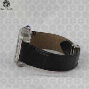 Charm Jewells Reloj cuadrado de lujo de acero inoxidable, 38 mm, bisel de diamantes, correa de cuero, cuarzo analógico, unisex - Product Image 3