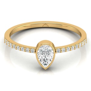 Anillo redondo de media eternidad con corte de pera, anillo de oro amarillo con moissanita, diamante, declaración, banda de boda, anillos de dedo, regalo para mujer - Product Image 1