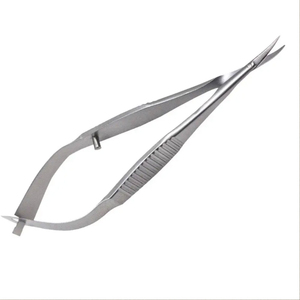 Micro-ciseaux courbés Vannas en acier inoxydable, instrument chirurgical ophtalmique, poignée à ressort, pour chirurgie oculaire, CE OEM - Product Image 1