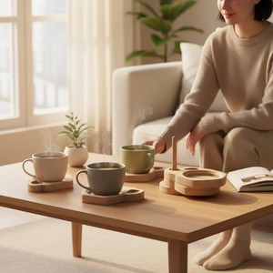 Sous-verres en bois faits à la main au design antique moderne avec des détails complexes pour une touche rustique et élégante sur la table - Product Image 2