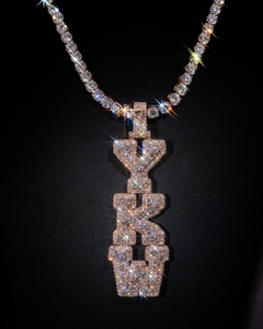 Colgante de Lujo IGI con Letra Inicial Personalizada, Moissanita VVS, Plata de Ley 925, Bañado en Oro Rosa, Estilo Hip Hop - Product Image 3