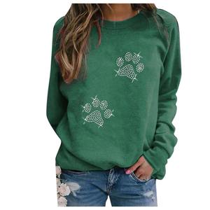 Women's Red Hooded Fleece Sweatshirt with <b>Sequined</b> Paw Print Embroidery Design Casual Winter Wear Full Sleeve Knitted <b>Top</b> - Product Image 4
