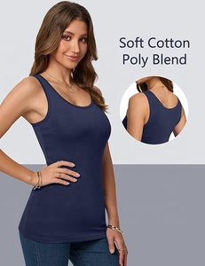 Camisetas de Tirantes Tejidas de Color Sólido para Mujer, Cuello Redondo, Transpirables, Ecológicas, de Secado Rápido, Informales, para Verano, de Poliéster/Algodón, Corte Regular - Product Image 5