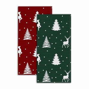Serviette de cuisine de couleur rouge avec un magnifique motif imprimé pour Noël, avec taille et logo personnalisés à un prix abordable. - Product Image 6