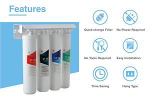 Purificateur d'eau manuel en plastique à poser sur le comptoir, design peu encombrant, filtration en 4 étapes, filtres à changement rapide, débit de 50 GPD, usage domestique - Product Image 5